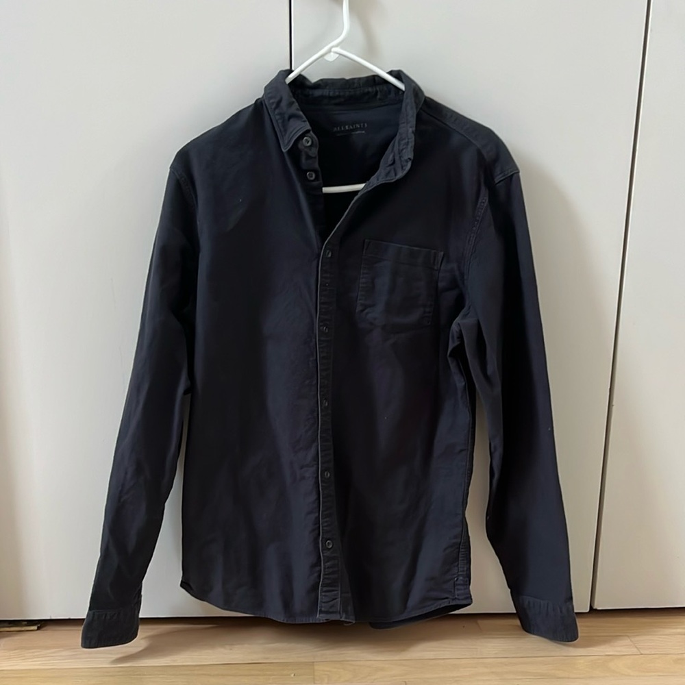 All Saints Black Cotton Stukely Long Sleeved Button down shirt M